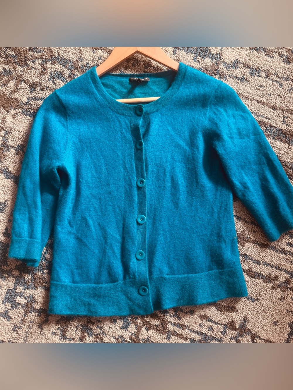 Eileen Fisher 100% Cashmere Button Cozy Cardigan Teal medium